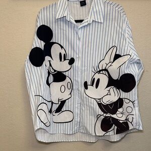 Disney Blue and White Striped Shirt with Mickey and Minnie